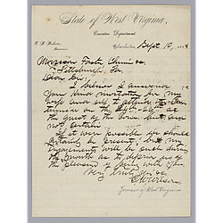 Letter from Governor E.W. Wilson (WV) to Morrison Foster