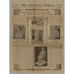 Article, "Homecomers will see statue of author of "My Old Kentucky Home" unveiled," The Louisville Herald