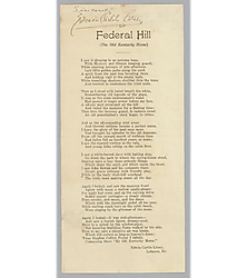 Typed poem, "Federal Hill (My Old Kentucky Home)" signed by Edwin Carlisle Litsey