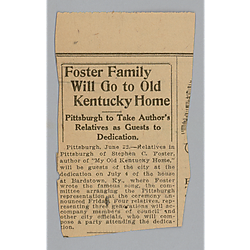 News clipping, "Foster Family will go to Old Kentucky Home"