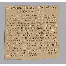 News clipping dealing with the memorial of My Old Kentucky Home