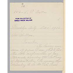 From Mrs. Parkhurst Duer to Harold Vincent Milligan