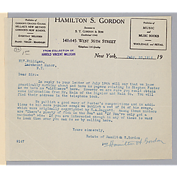 From the Estate of Hamilton S. Gordon to Harold Vincent Milligan