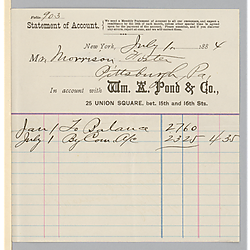 July 1884 statement of royalties from William A. Pond & Co.