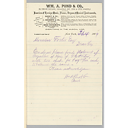 Letter from William A. Pond enclosed with January 1884 royalty statement