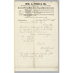 Cover letter for January 1888 royalty statement from William A. Pond & Co.