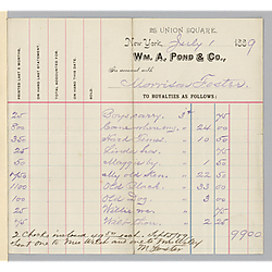July 1889 Royalty statement from William A. Pond & Co.