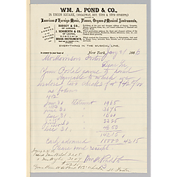 Cover letter for January 1886 royalties from William A. Pond & Co.