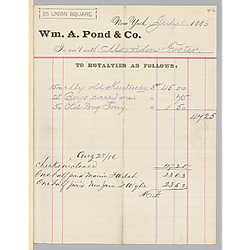 July 1886 royalties statement from William A. Pond & Co.
