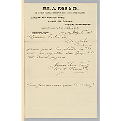Cover letter for July 1893 royalty statement from William A. Pond & Co.