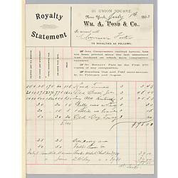 July 1893 royalty statement from William A. Pond & Co.