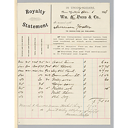 Royalty statement for January, 1893, from William A. Pond & Co.
