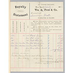 July 1892 royalty statement from William A. Pond & Co.