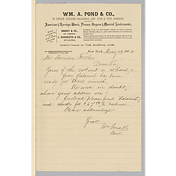 Cover letter for January 1892 royalty statement from William A. Pond & Co.