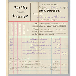 July 1891 royalty statement and cover letter from William A. Pond & Co.