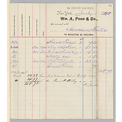July 1890 royalty statement from William A. Pond & Co.