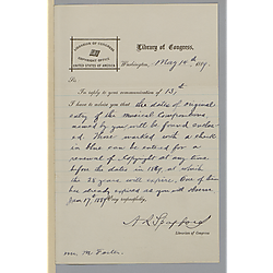 Letter from Library of Congress to Morrison Foster