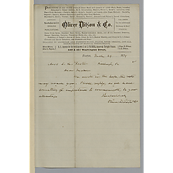 Letter from Oliver Ditson & Co. to Mrs. Stephen Foster (Jane Wiley)