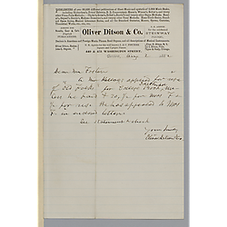 Cover letter for July 1882 royalty statement from Oliver Ditson & Co.