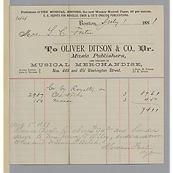 July 1882 royalty statement from Oliver Ditson & Co.