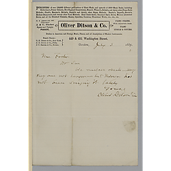 Cover letter for January 1885 royalty statement from Oliver Ditson & Co.