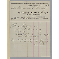 January 1886 royalty statement from Oliver Ditson & Co.