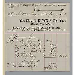 July 1886 royalty statement from Oliver Ditson & Co.