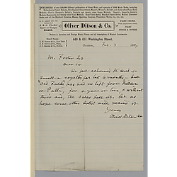 January 1887 royalties and cover letter from Oliver Ditson & Co.