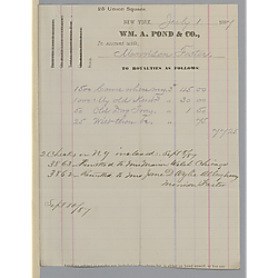 July 1887 royalty statement from William A. Pond & Co.