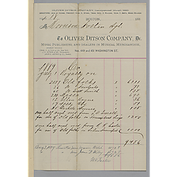 July 1889 royalty statement from Oliver Ditson & Co.