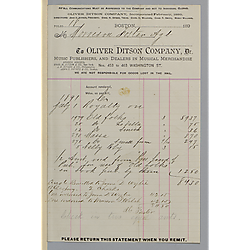 July 1891 royalty statement from Oliver Ditson & Co.