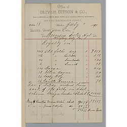 July 1890 royalty statement from Oliver Ditson & Co.