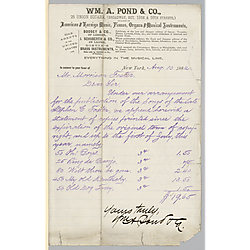 July 1882 royalty statement from William A. Pond & Co.