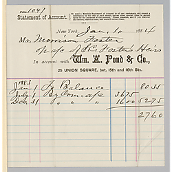 January 1884 royalty statement from William A. Pond & Co.