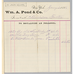 January 1886 royalties from William A. Pond & Co.
