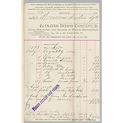 July 1893 royalty statement from Oliver Ditson Company