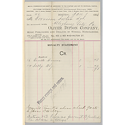 January 1896 royalty statement from Oliver Ditson Company