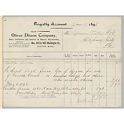 January 1898 royalty statement from Oliver Ditson Company