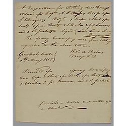 Clothing requisition; Thomas Helms to William Foster