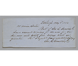 Letter from G.E. Arnolds to Morrison Foster; Land Warrant 74.642 receipt