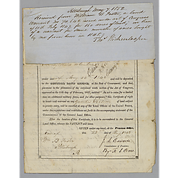 Land Warrant receipt of Thomas Hickenloper; attached to Document that states that William Foster is selling him land