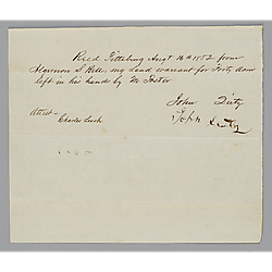Land warrant receipt for John Dietz