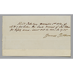 Land Warrant receipt 17.315 signed by James Patterson