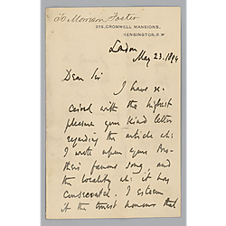 Letter from Sir Edwin Arnold to Morrison Foster