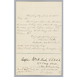 Letter from Morrison Foster to chief clerk, Commissary General's Office, response on bottom
