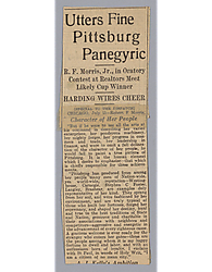 "Utters Fine Pittsburg Panegyric," Pittsburgh Dispatch
