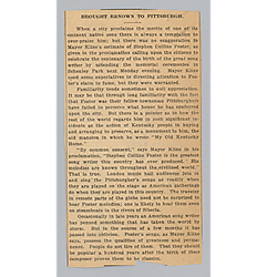 "Brought Renown to Pittsburgh"
