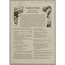 "Stephen Foster (memo for 1894)" by Haniel Long, Scribner's Magazine