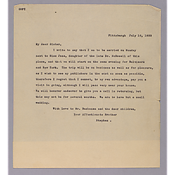 Typed copy of letter from Stephen Foster to Ann Eliza Buchanan announcing his upcoming marriage