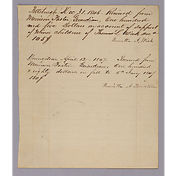 Copy of account book pages showing payouts from Thomas Wick's estate